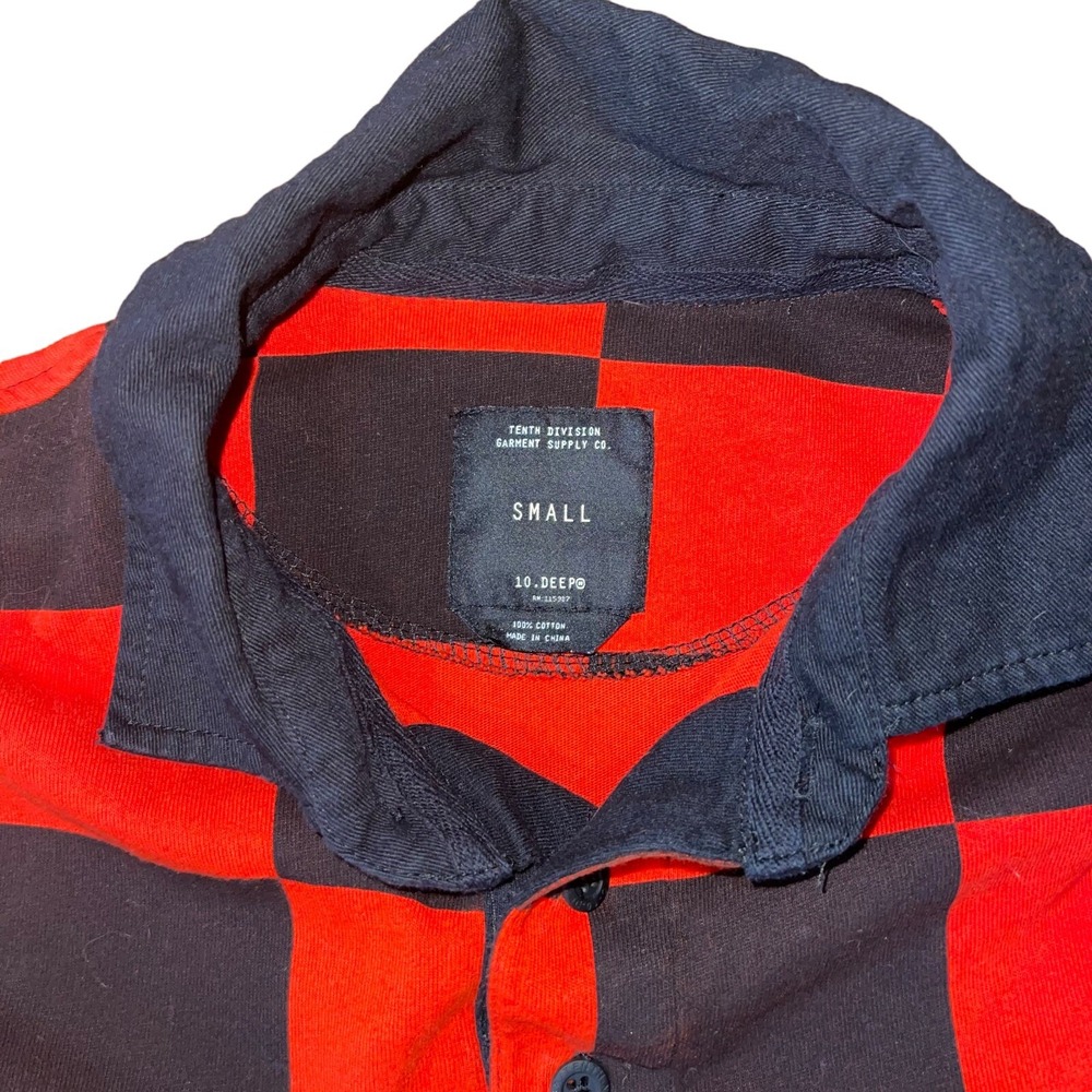 10.Deep Men's Long Sleeve rugby shirt - Manchester Checker - Orange / Black - Picture 4 of 10